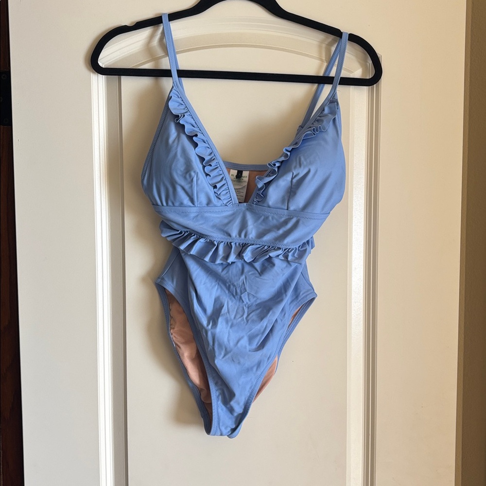 J. Crew Light Blue Ruffle One Piece Swimsuit
